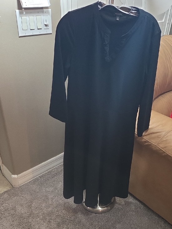 Talbots Dresses & Skirts - Talbots Black A-Line Dress Long Sleeve Ruffle Neck Women’s Size M